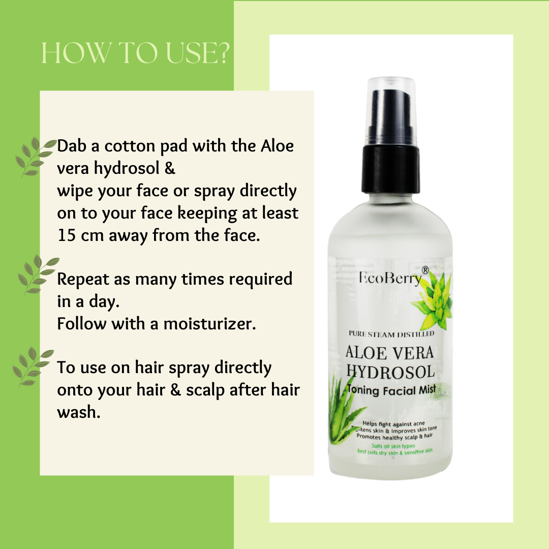 Steam Distilled Aloe vera Hydrosol Toning Mist